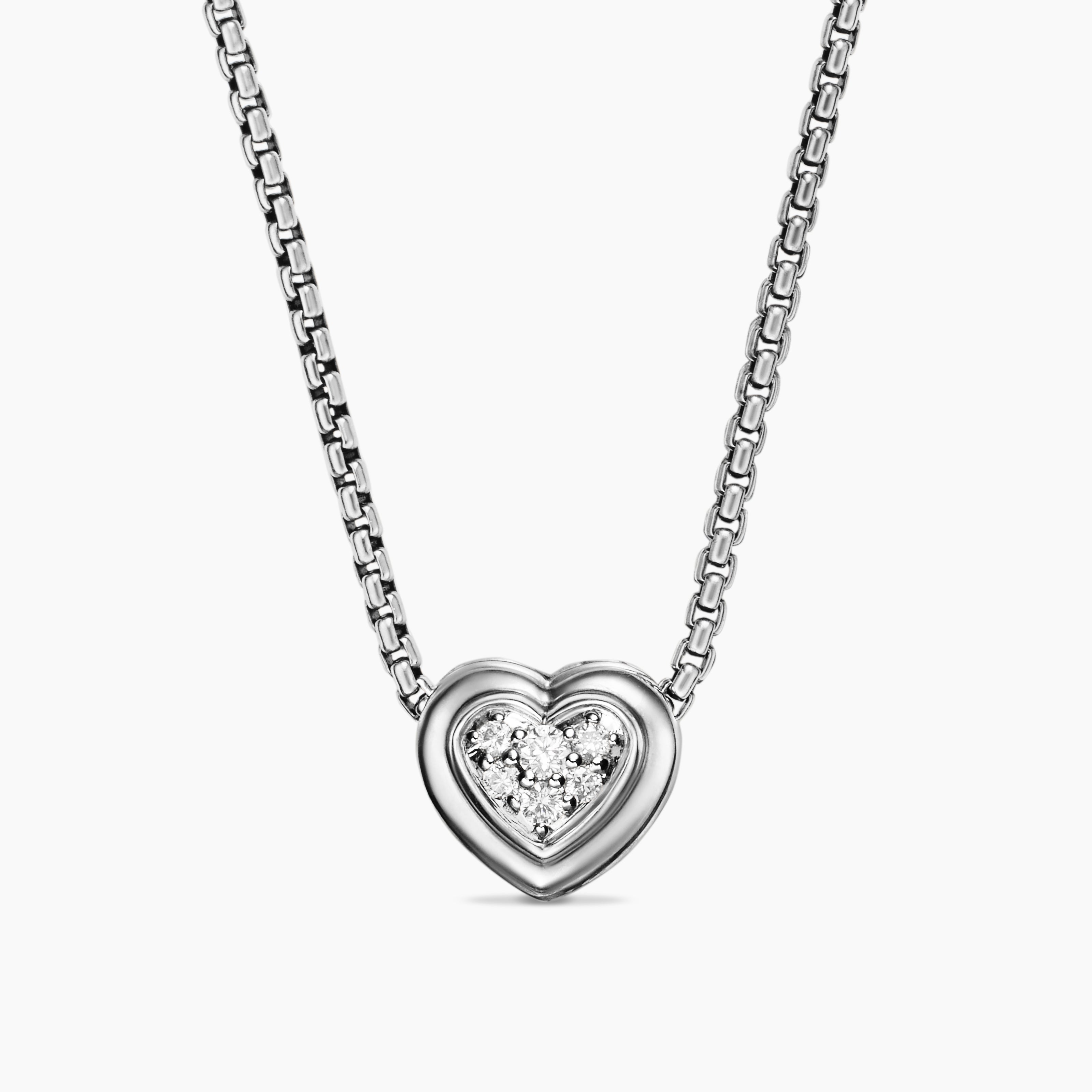 Womens Puffy Heart Pendant Necklace in Sterling Silver with Diamonds, 7.8mm