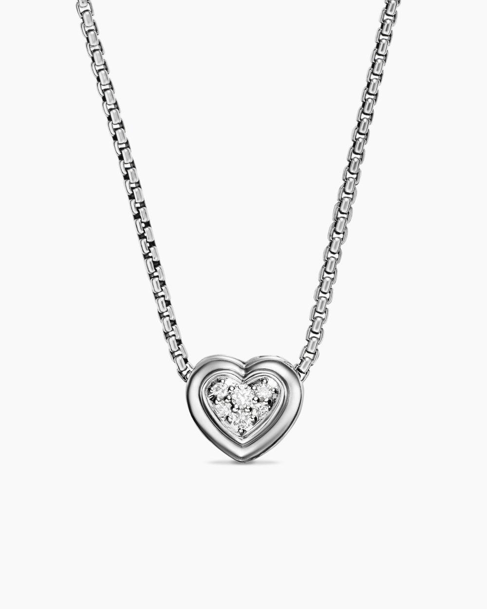 Womens Puffy Heart Pendant Necklace in Sterling Silver with Diamonds, 7.8mm