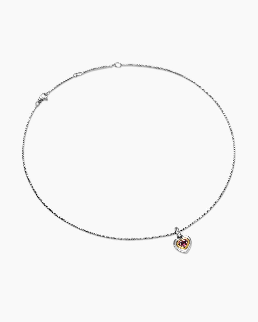Collier avec pendentif cœur Petite Cable en argent sterling avec or jaune 14K et grenat rhodolite, 17,1 mm femmes