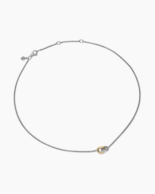 Womens Petite Cable Linked Necklace in Sterling Silver with 14K Yellow Gold, 15mm