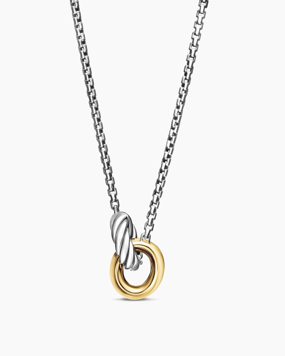 Womens Petite Cable Linked Necklace in Sterling Silver with 14K Yellow Gold, 15mm