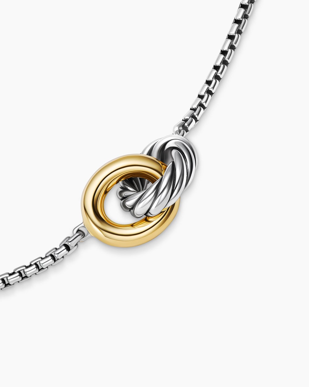 Womens Petite Cable Linked Necklace in Sterling Silver with 14K Yellow Gold, 15mm