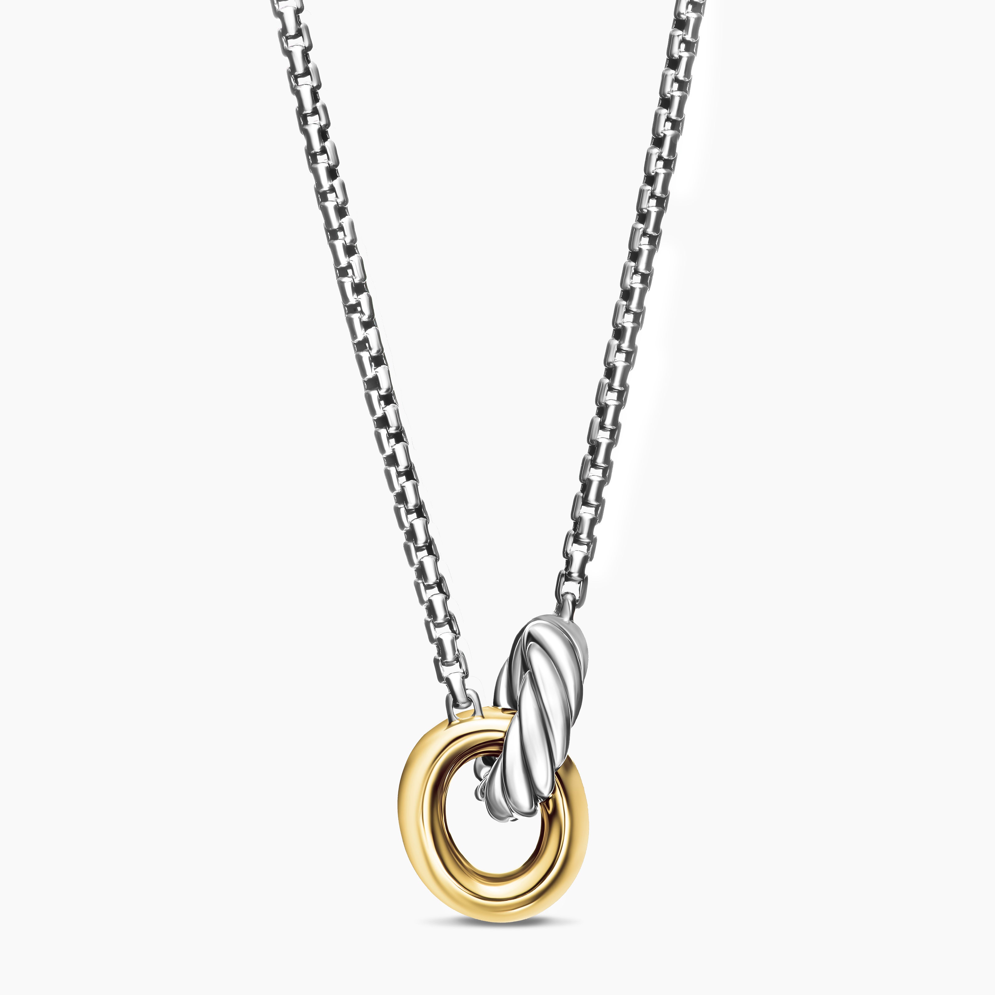 Womens Petite Cable Linked Necklace in Sterling Silver with 14K Yellow Gold, 15mm