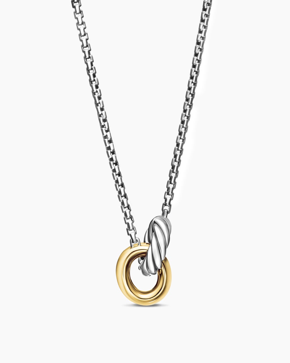 Womens Petite Cable Linked Necklace in Sterling Silver with 14K Yellow Gold, 15mm
