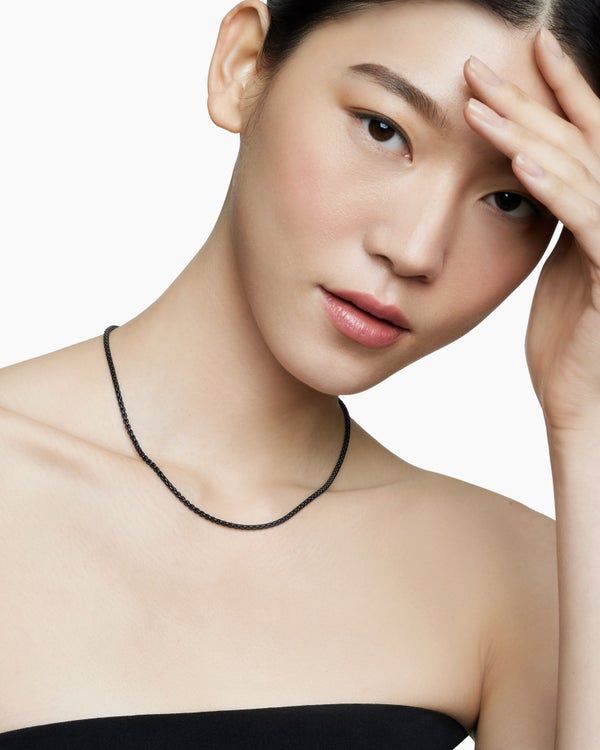 DY Bel Aire Color Box Chain Necklace in Black Acrylic with 14K Yellow Gold, 2.7mm