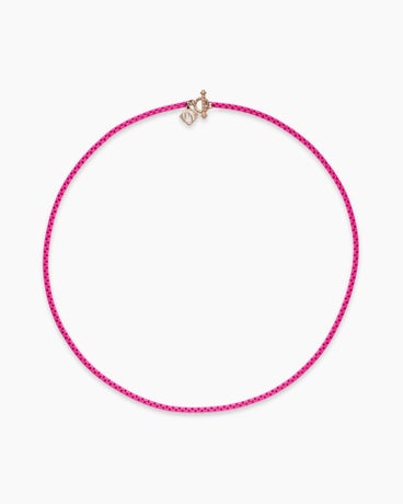 DY Bel Aire Color Box Chain Necklace in Hot Pink Acrylic with 14K Rose Gold, 2.7mm