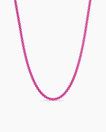 DY Bel Aire Color Box Chain Necklace in Hot Pink Acrylic with 14K Rose Gold, 2.7mm