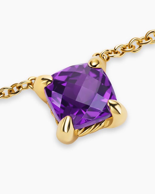 Womens Micro Chatelaine® Pendant Necklace in 18K Yellow Gold with Amethyst, 5mm