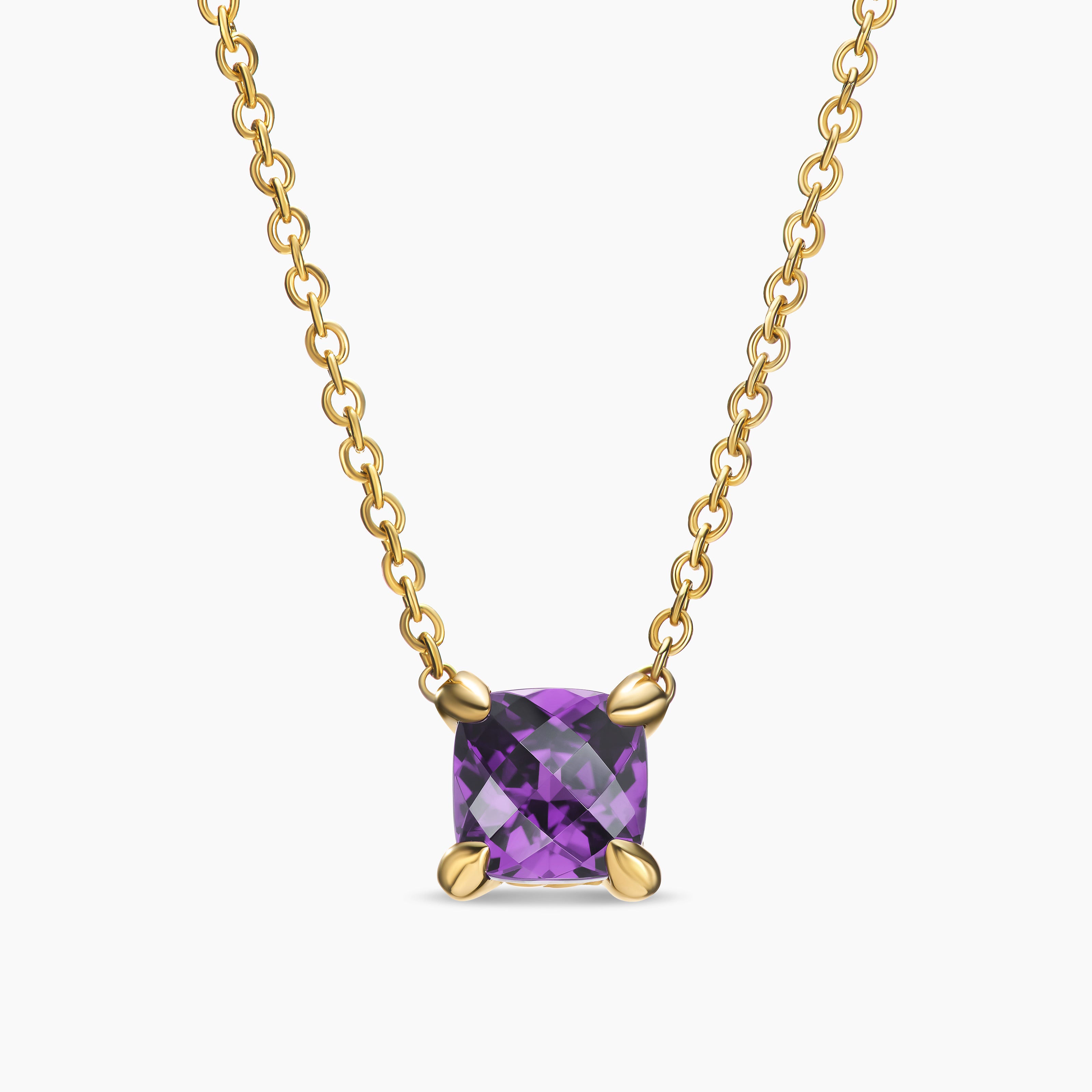 Womens Micro Chatelaine&reg; Pendant Necklace in 18K Yellow Gold with Amethyst, 5mm