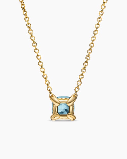 Womens Micro Chatelaine® Pendant Necklace in 18K Yellow Gold with Aquamarine, 5mm