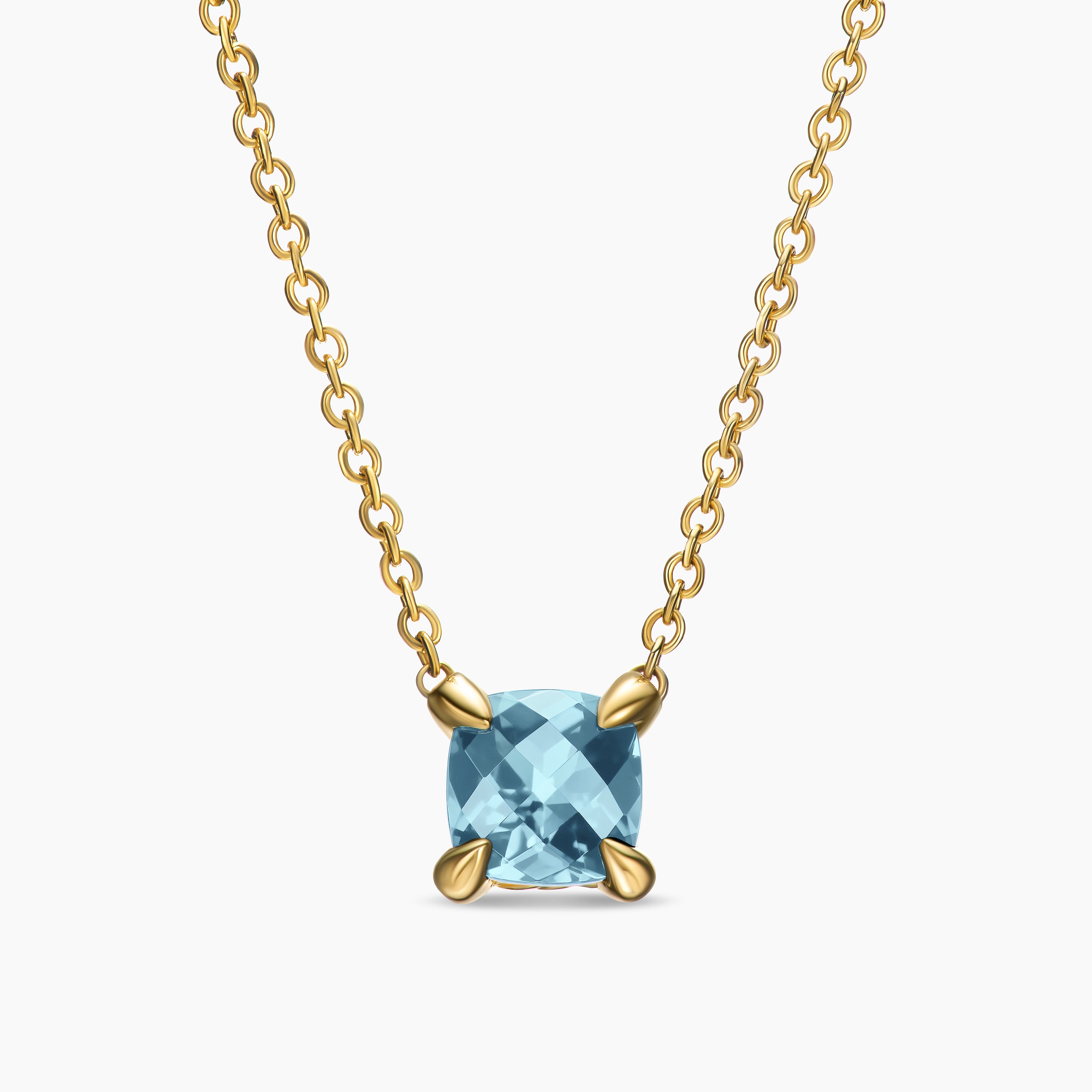 Womens Micro Chatelaine&reg; Pendant Necklace in 18K Yellow Gold with Aquamarine, 5mm