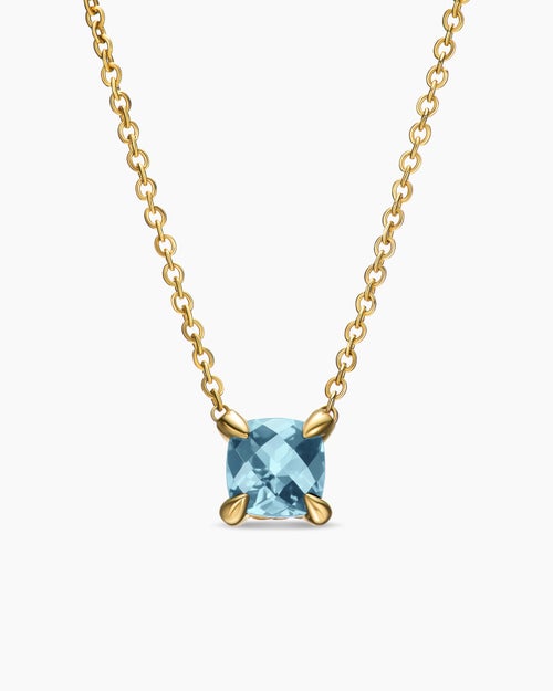 Womens Micro Chatelaine® Pendant Necklace in 18K Yellow Gold with Aquamarine, 5mm