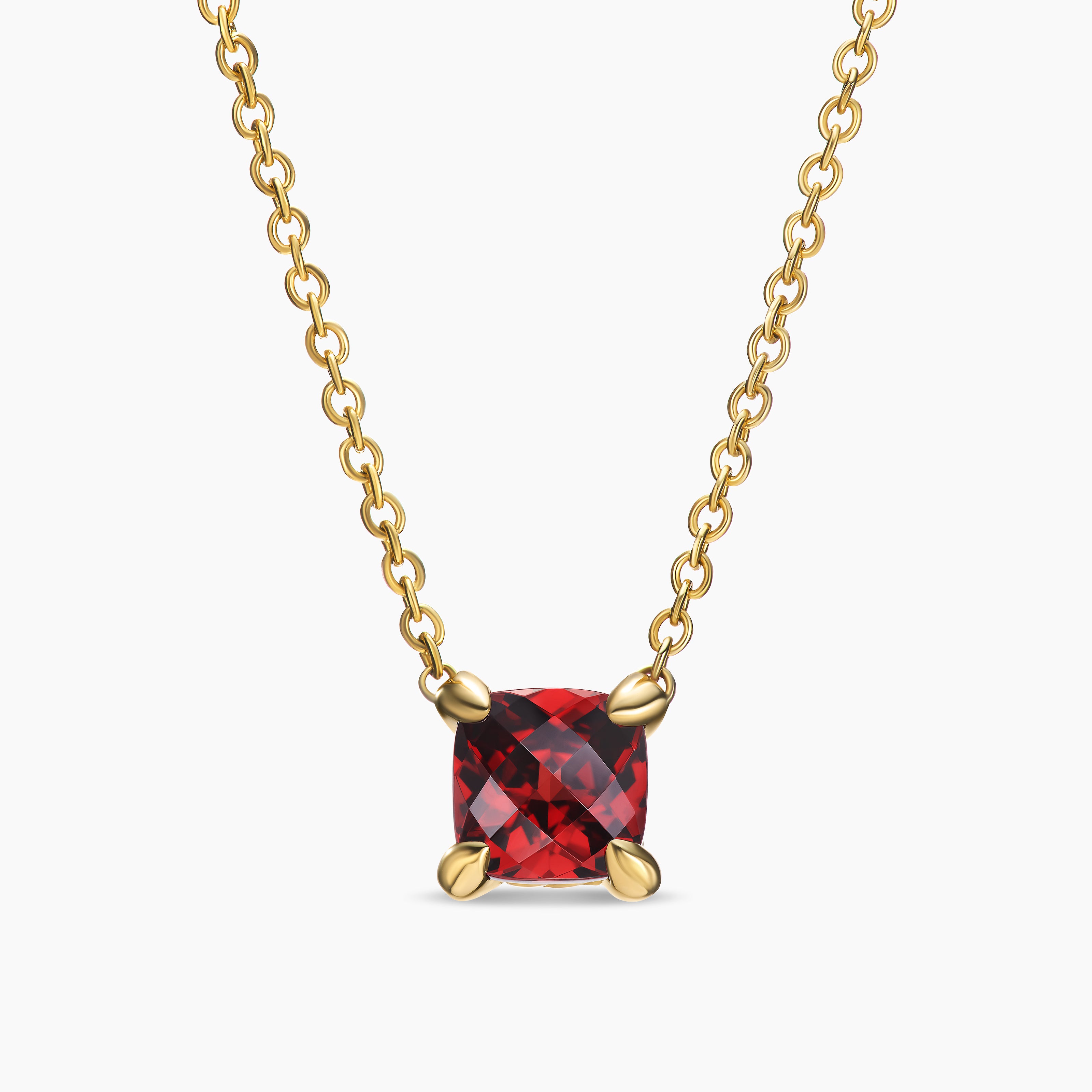 Womens Micro Chatelaine&reg; Pendant Necklace in 18K Yellow Gold with Garnet, 5mm