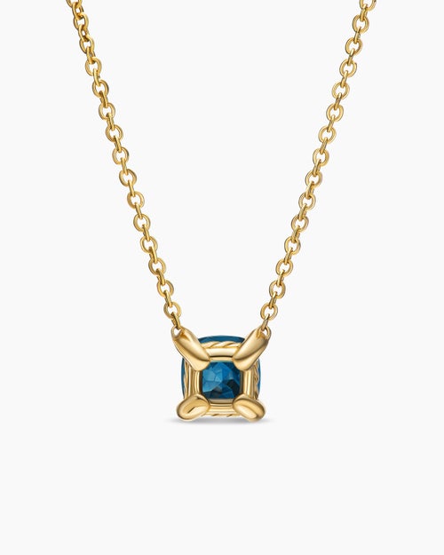 Womens Micro Chatelaine® Pendant Necklace in 18K Yellow Gold with Hampton Blue Topaz, 5mm