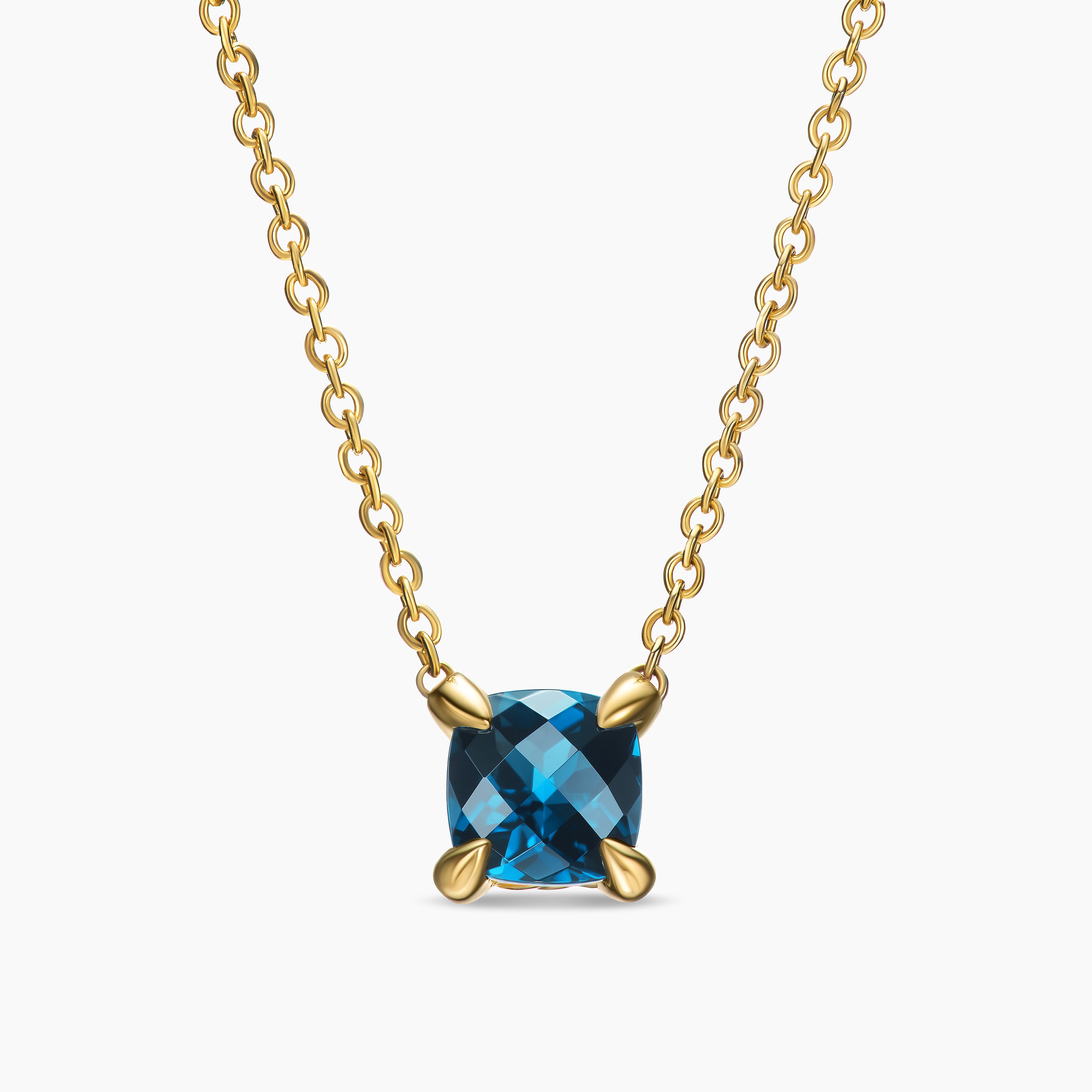 Womens Micro Chatelaine&reg; Pendant Necklace in 18K Yellow Gold with Hampton Blue Topaz, 5mm