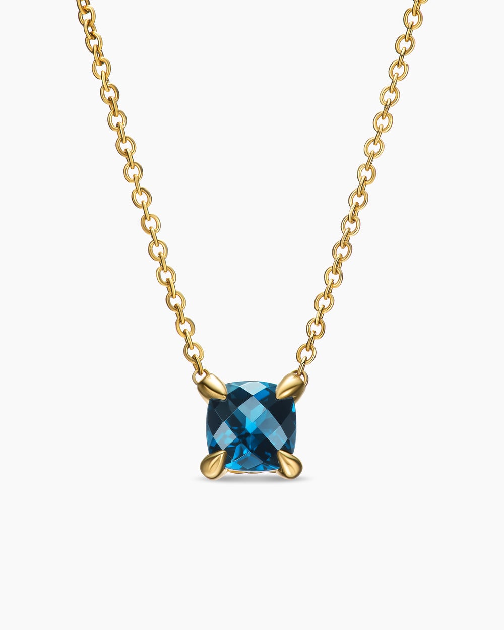 Womens Micro Chatelaine® Pendant Necklace in 18K Yellow Gold with Hampton Blue Topaz, 5mm