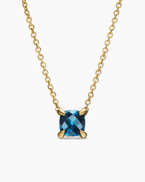 Womens Micro Chatelaine® Pendant Necklace in 18K Yellow Gold with Hampton Blue Topaz, 5mm