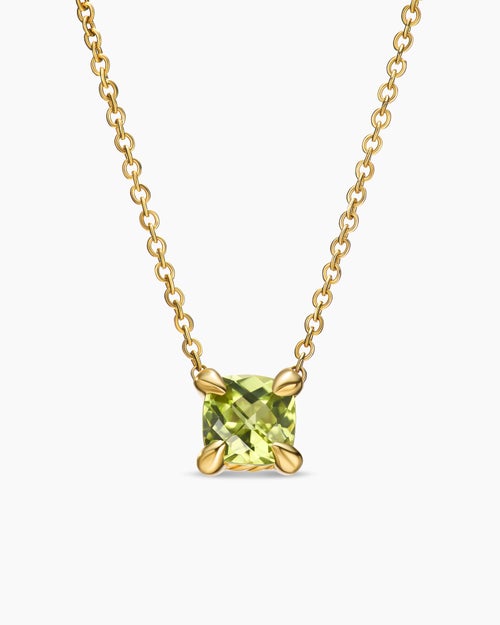 Womens Micro Chatelaine® Pendant Necklace in 18K Yellow Gold with Peridot, 5mm