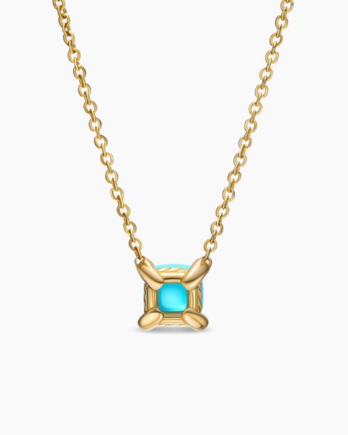 Womens Micro Chatelaine® Pendant Necklace in 18K Yellow Gold with Turquoise, 5mm