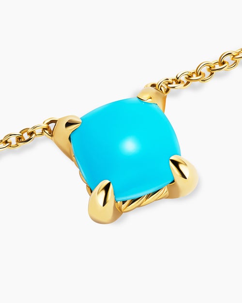 Womens Micro Chatelaine® Pendant Necklace in 18K Yellow Gold with Turquoise, 5mm
