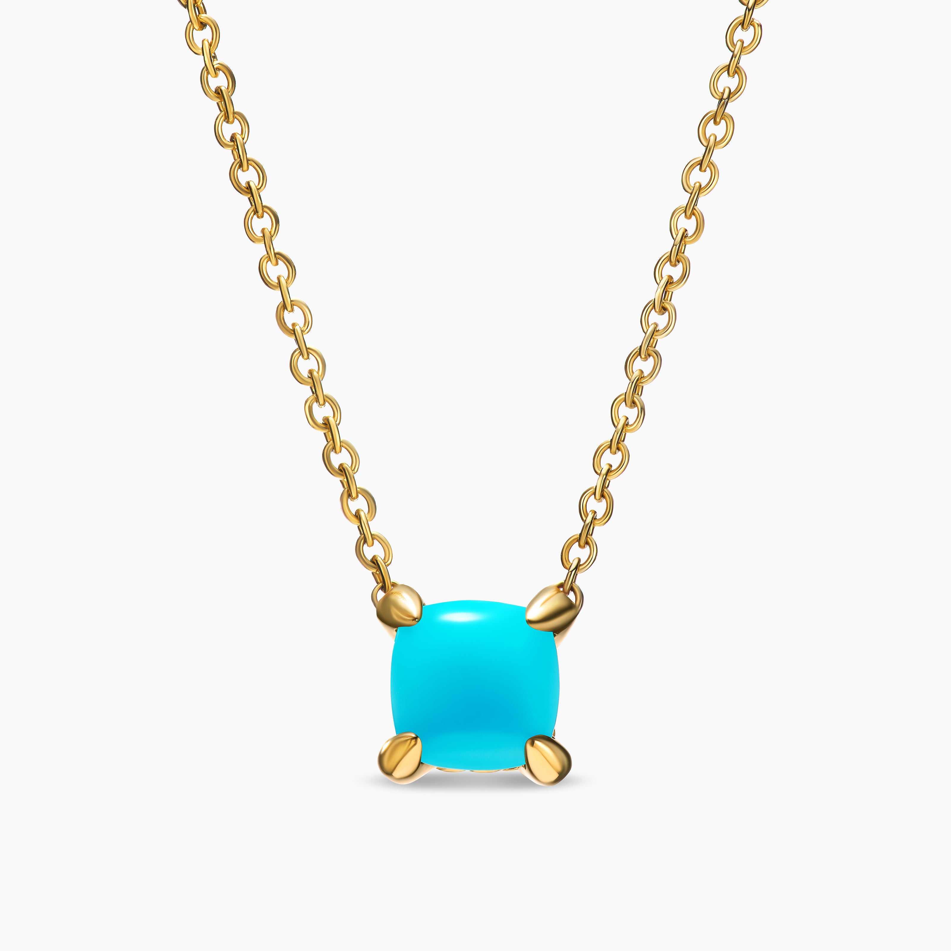 Womens Micro Chatelaine&reg; Pendant Necklace in 18K Yellow Gold with Turquoise, 5mm