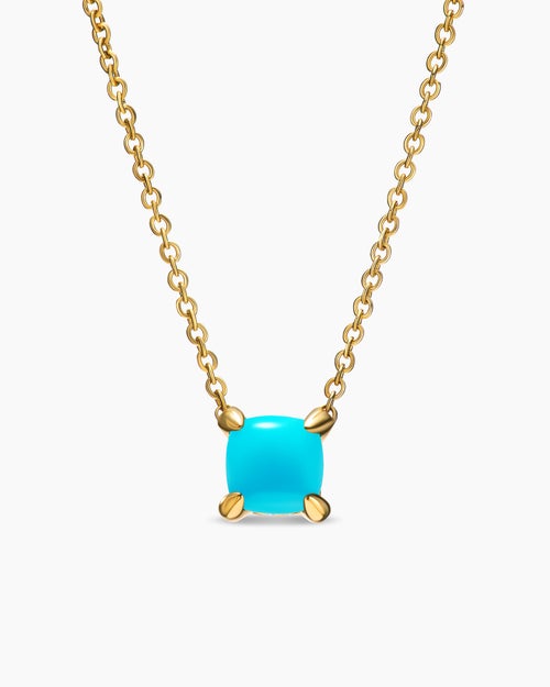 Womens Micro Chatelaine® Pendant Necklace in 18K Yellow Gold with Turquoise, 5mm