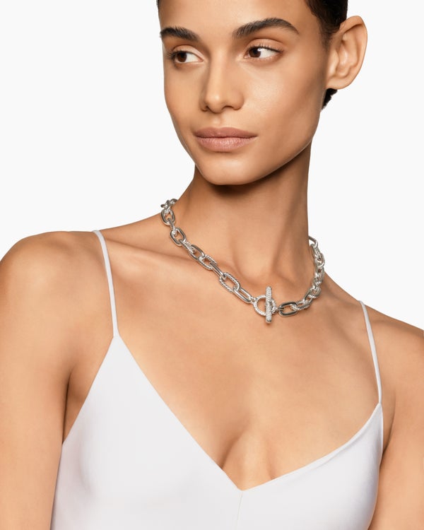 DY Madison® Toggle Chain Necklace in Sterling Silver with Diamonds 11mm