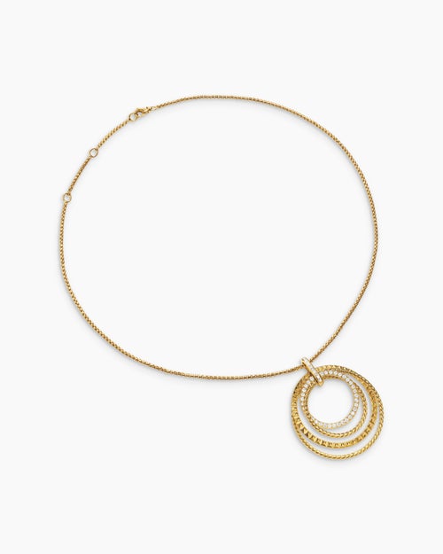 Womens Crossover Trio Pendant Necklace in 18K Yellow Gold with Diamonds, 39.5mm