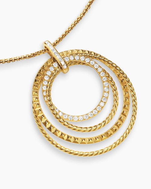 Womens Crossover Trio Pendant Necklace in 18K Yellow Gold with Diamonds, 39.5mm