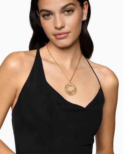 Womens Crossover Trio Pendant Necklace in 18K Yellow Gold with Diamonds, 39.5mm