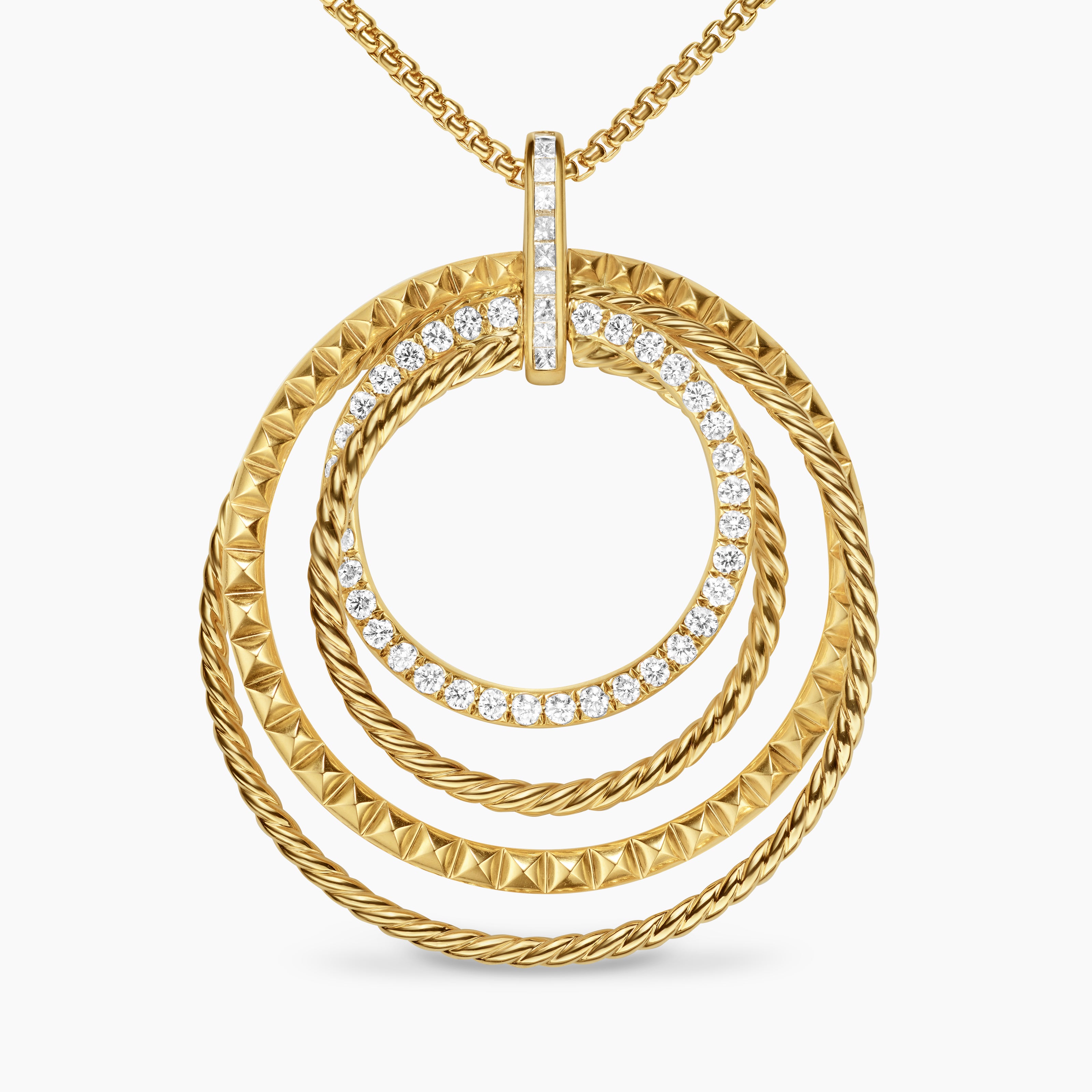Womens Crossover Trio Pendant Necklace in 18K Yellow Gold with Diamonds, 39.5mm