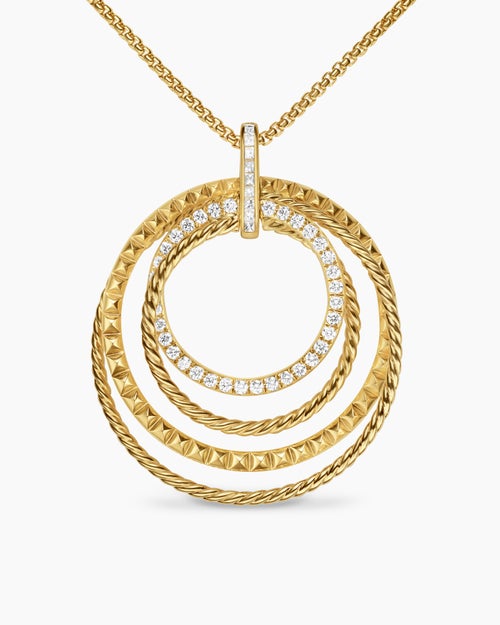 Womens Crossover Trio Pendant Necklace in 18K Yellow Gold with Diamonds, 39.5mm