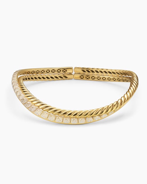 Womens Crossover Trio Collar Necklace in 18K Yellow Gold with Diamonds, 16.5mm