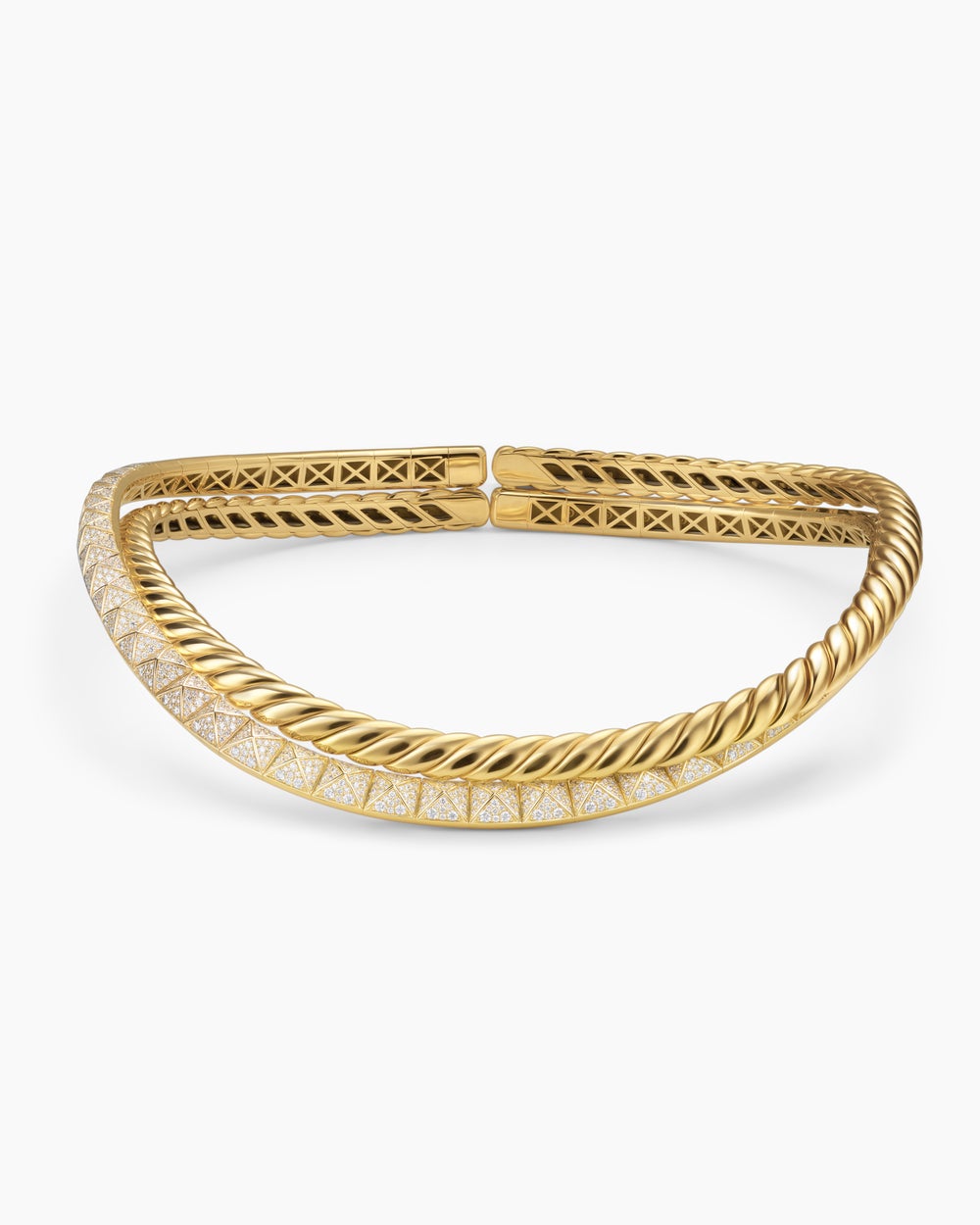 Womens Crossover Trio Collar Necklace in 18K Yellow Gold with Diamonds, 16.5mm