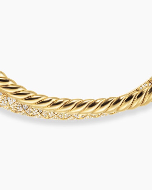 Womens Crossover Trio Collar Necklace in 18K Yellow Gold with Diamonds, 16.5mm