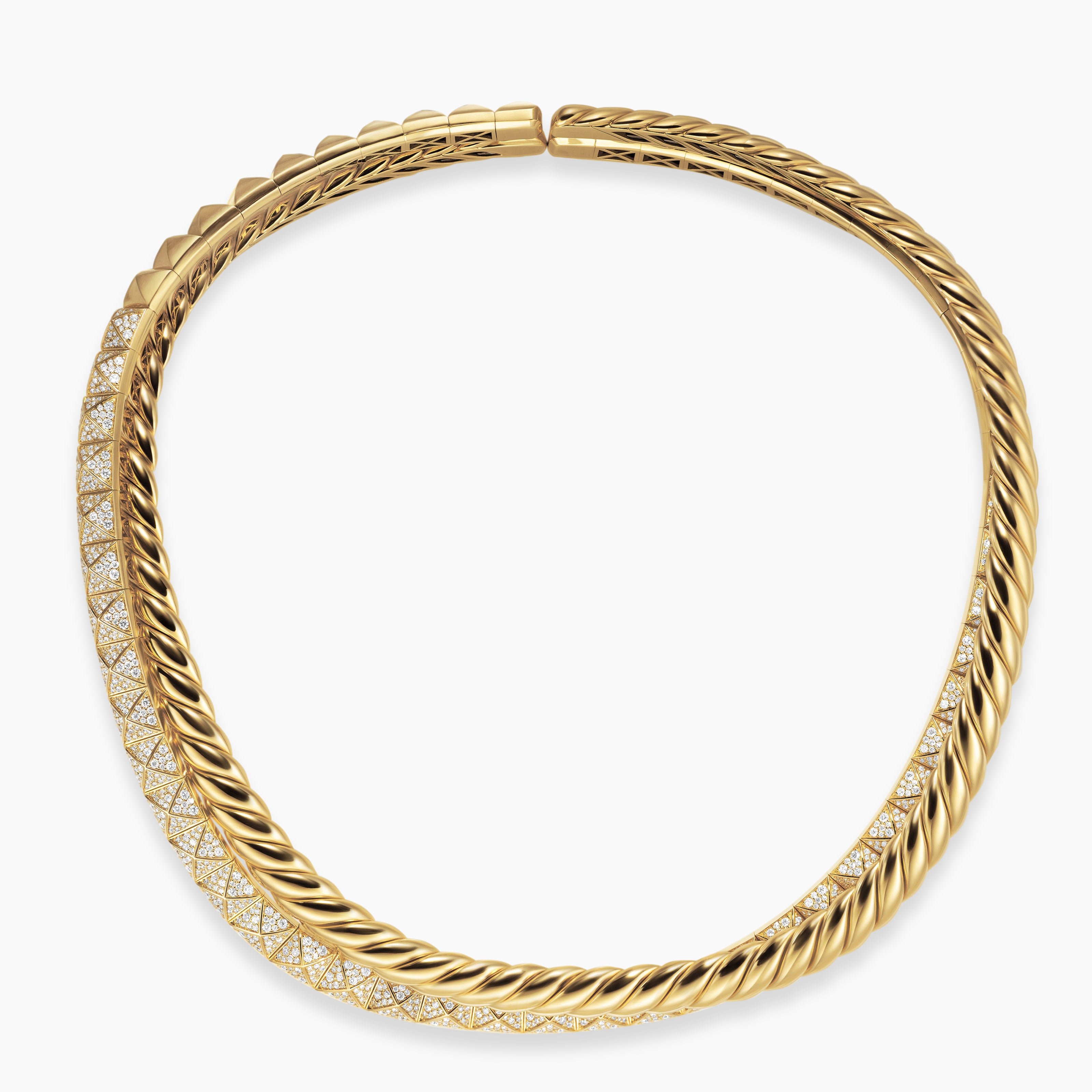 Womens Crossover Trio Collar Necklace in 18K Yellow Gold with Diamonds, 16.5mm
