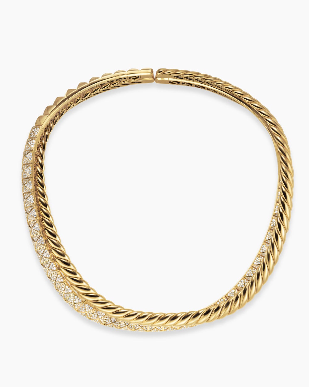 Womens Crossover Trio Collar Necklace in 18K Yellow Gold with Diamonds, 16.5mm