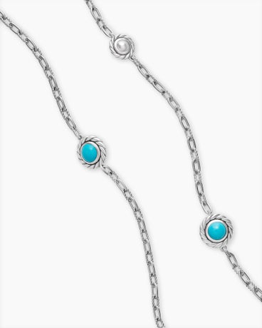 Pearl Classics Station Chain Necklace in Sterling Silver with Turquoise, 4mm