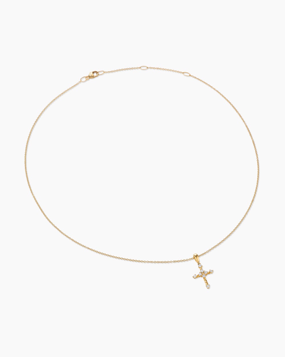 Womens Petite Modern Renaissance® Cross Pendant Necklace in 18ct Yellow Gold with Diamonds, 15.9mm