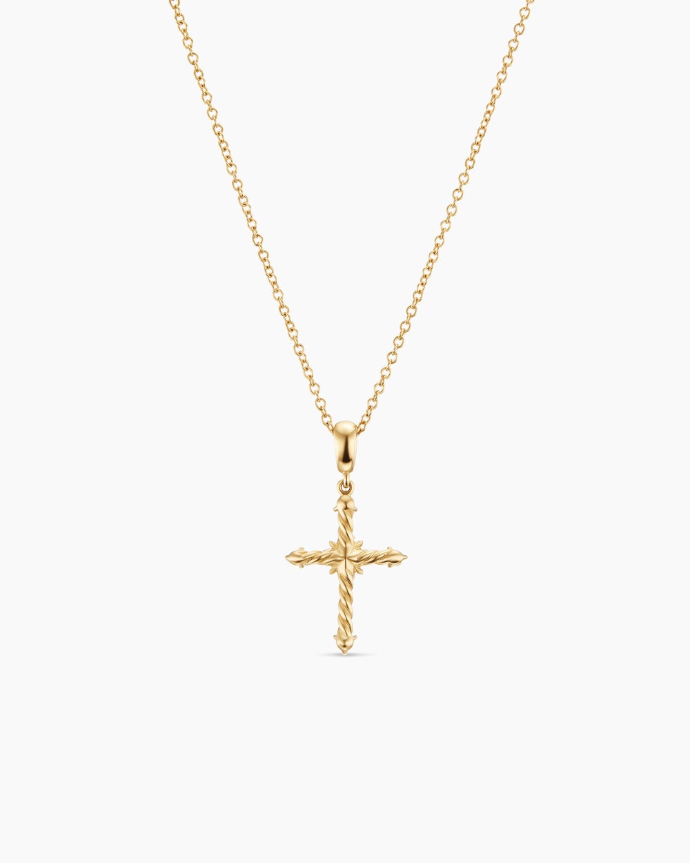 Womens Petite Modern Renaissance® Cross Pendant Necklace in 18ct Yellow Gold with Diamonds, 15.9mm