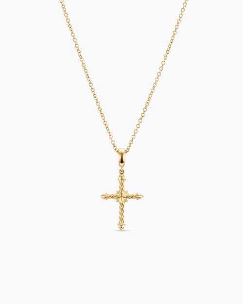 Womens Petite Modern Renaissance® Cross Pendant Necklace in 18K Yellow Gold with Diamonds, 15.9mm