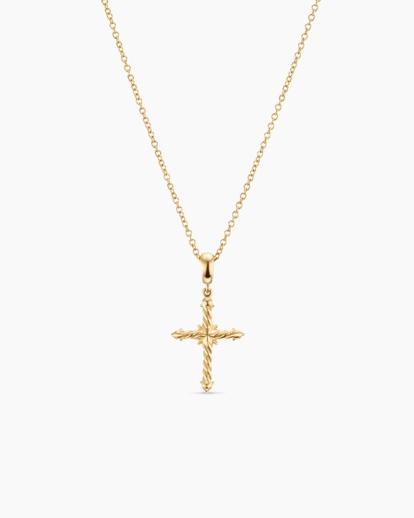 Petite Modern Renaissance® Cross Pendant Necklace in 18K Yellow Gold with Diamonds, 15.9mm
