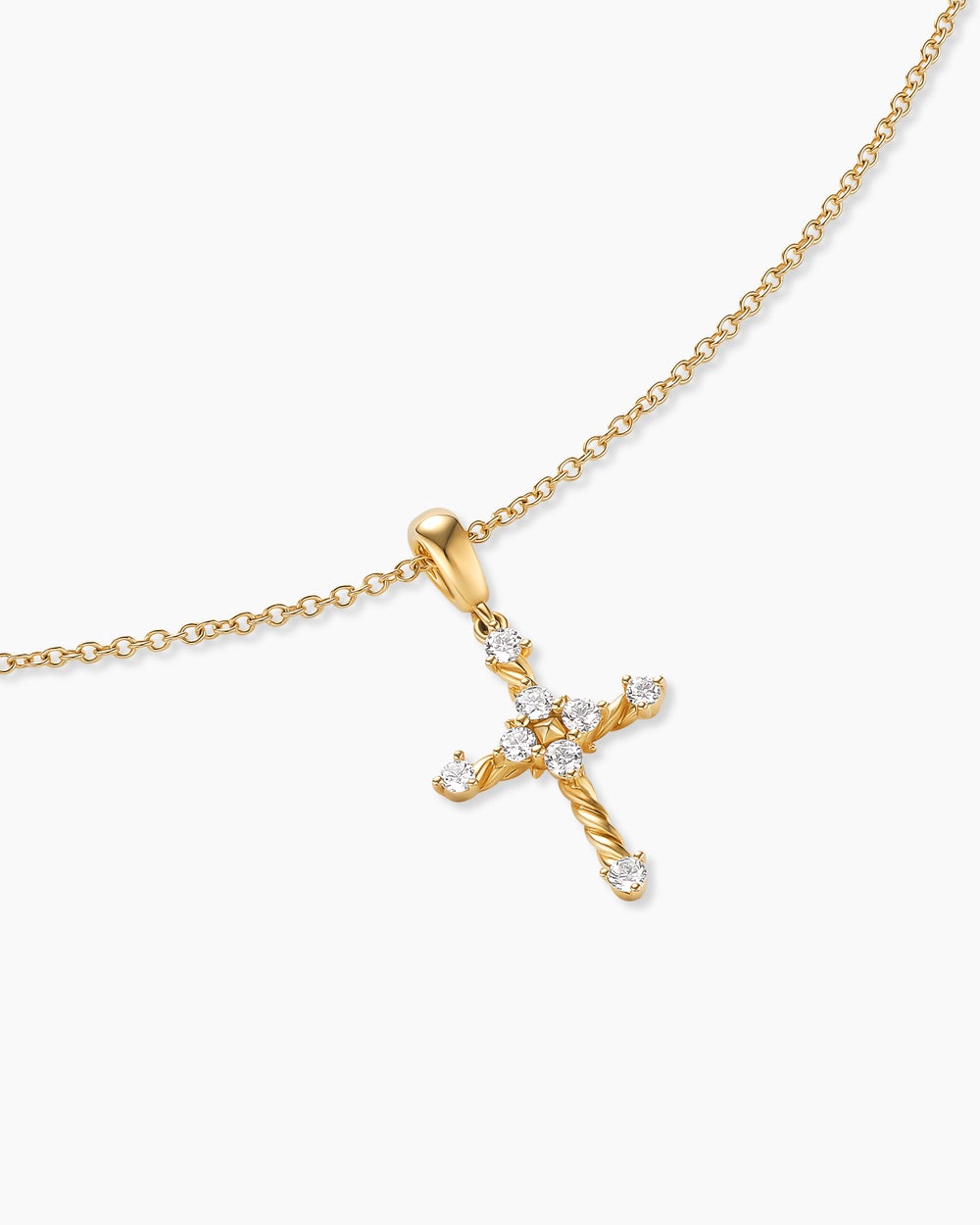 Womens Petite Modern Renaissance® Cross Pendant Necklace in 18ct Yellow Gold with Diamonds, 15.9mm