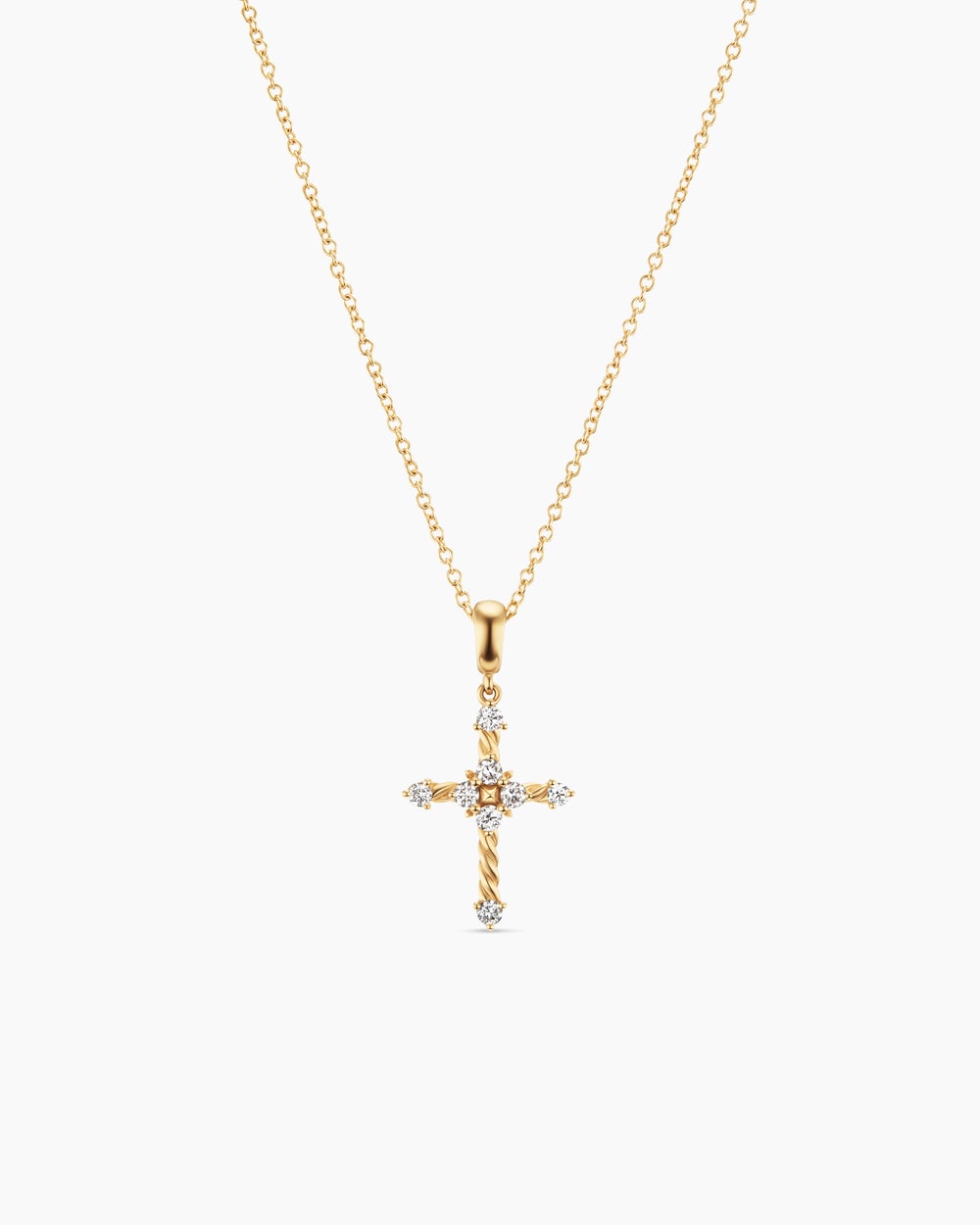 Womens Petite Modern Renaissance® Cross Pendant Necklace in 18ct Yellow Gold with Diamonds, 15.9mm