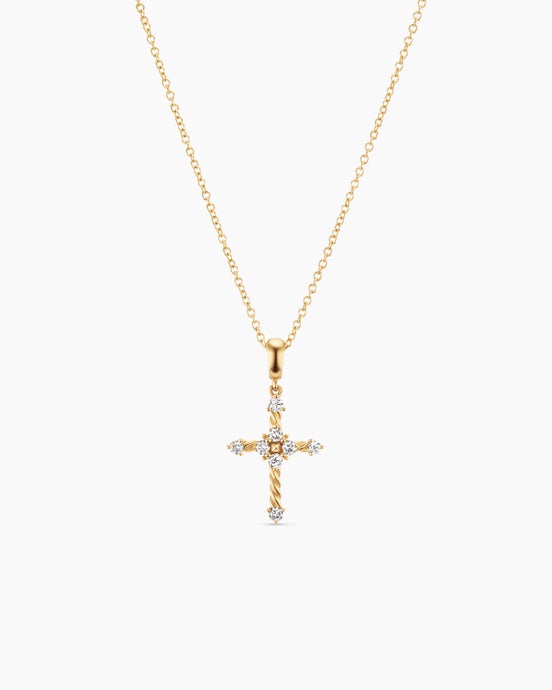 Petite Modern Renaissance® Cross Pendant Necklace in 18ct Yellow Gold with Diamonds, 15.9mm
