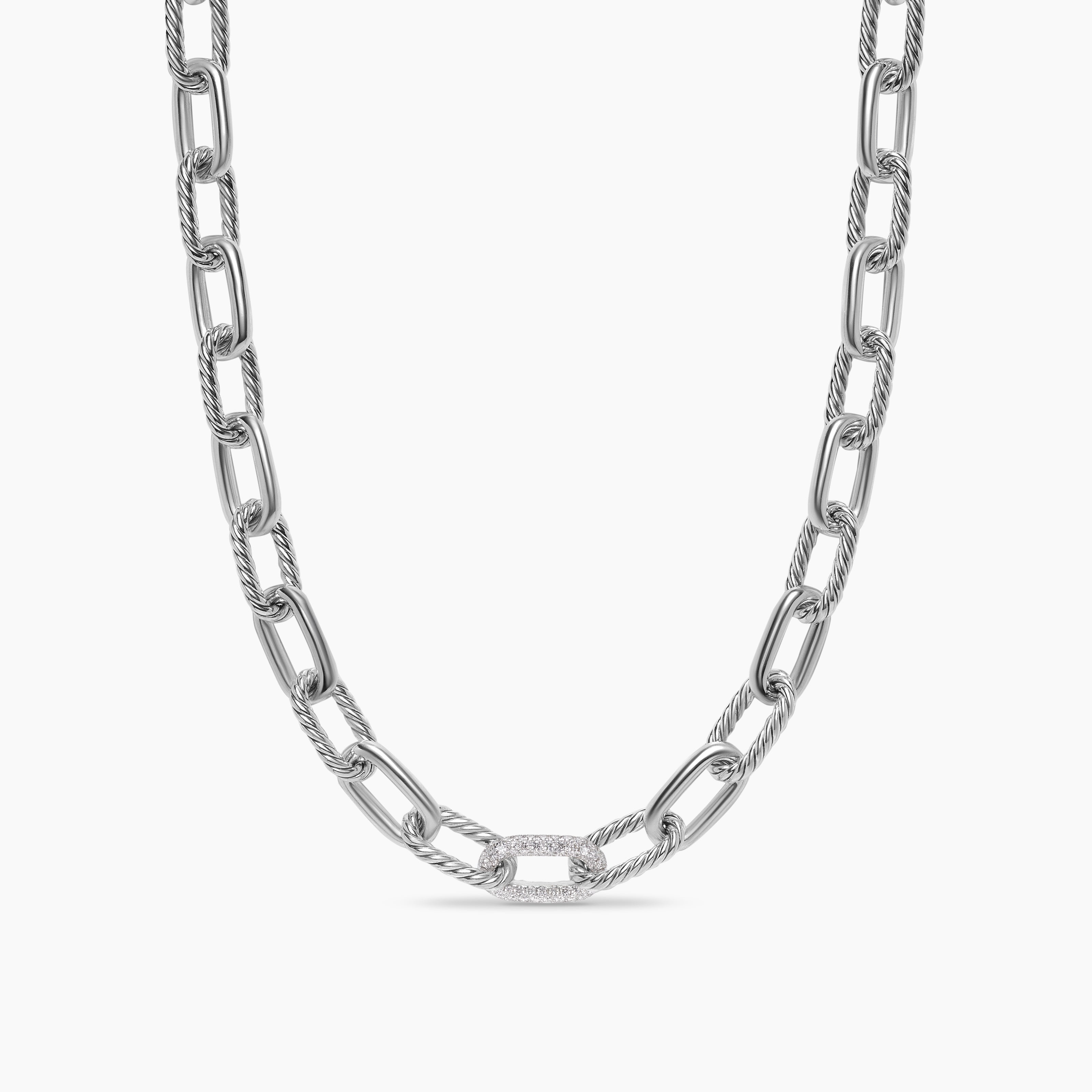 Womens DY Madison&reg; Chain Necklace in Sterling Silver with Diamonds, 11mm