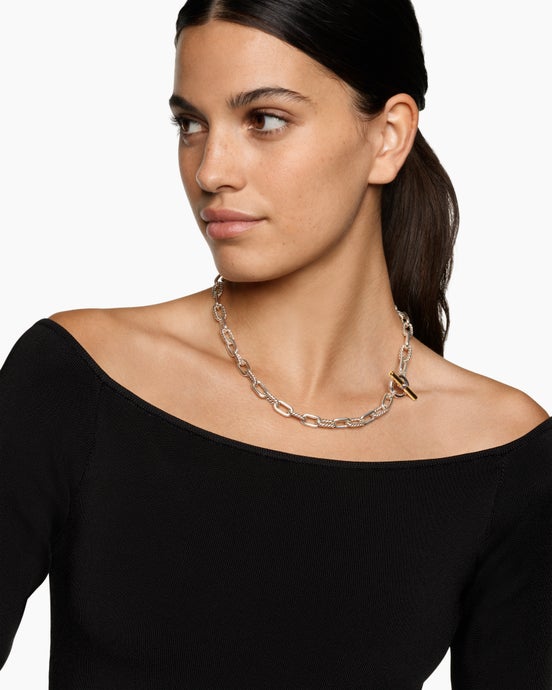 DY Madison® Toggle Chain Necklace in Sterling Silver with 18ct Yellow Gold, 8.5mm