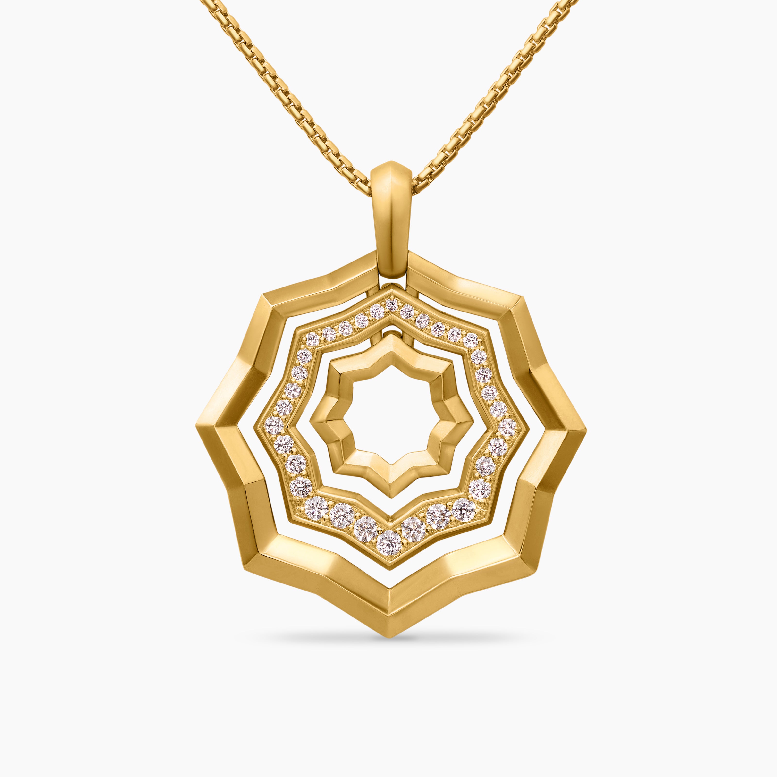 Womens Zig Zag Stax&trade; Pendant Necklace in 18K Yellow Gold with Diamonds, 28mm