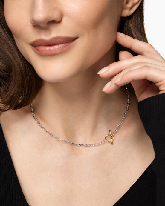 Collier chaîne à fermoir en T DY Madison® en argent sterling avec or jaune 18 carats, 3 mm