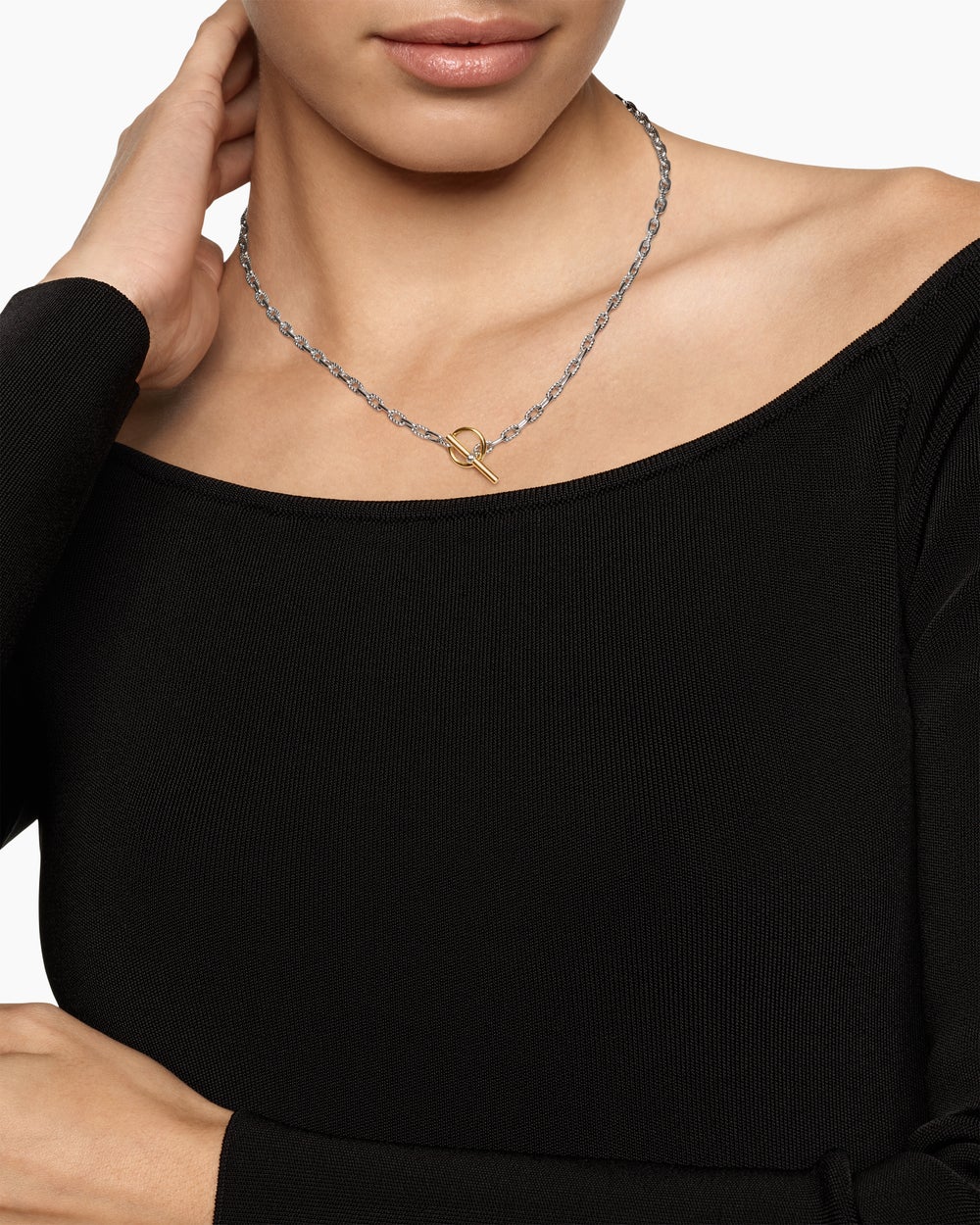 Womens DY Madison Toggle Chain Necklace in Sterling Silver with 18K Yellow Gold, 3mm
